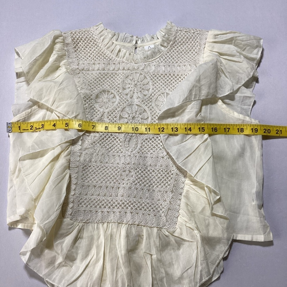 Joie Embroidered Cream Ruffle Boho Top - Picture 11 of 12